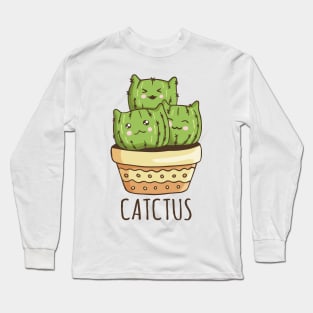 Cute Cat Face Cactus Long Sleeve T-Shirt